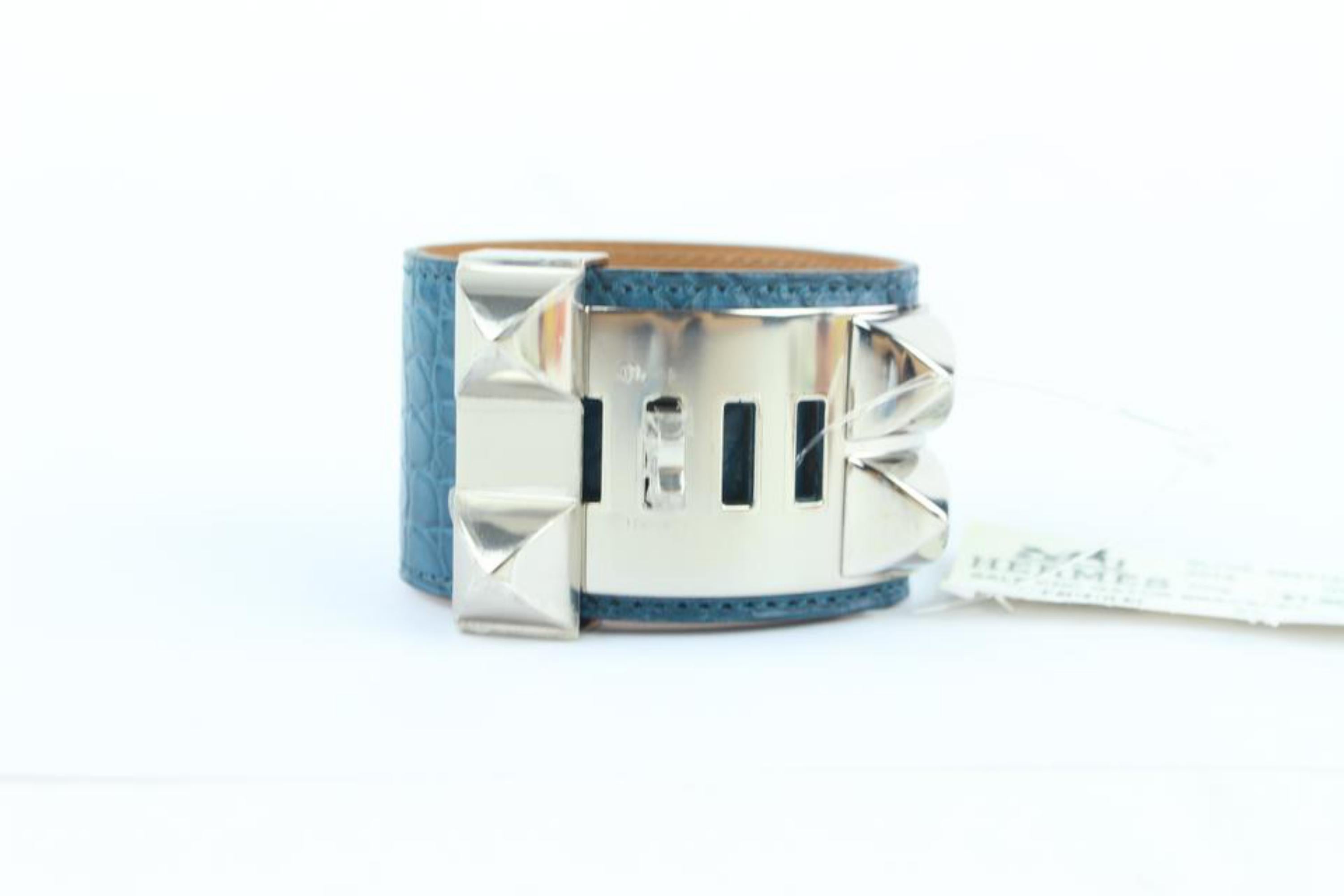 Hermès Blue Alligator Collier De Chien Cdc Cuff 20hz1009 Bracelet For Sale 2