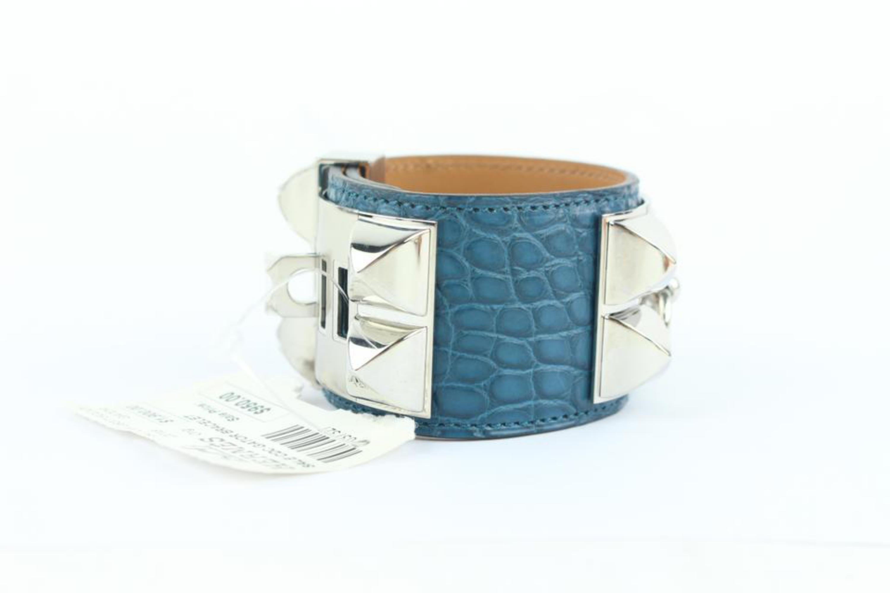 Hermès Blue Alligator Collier De Chien Cdc Cuff 20hz1009 Bracelet For Sale 3