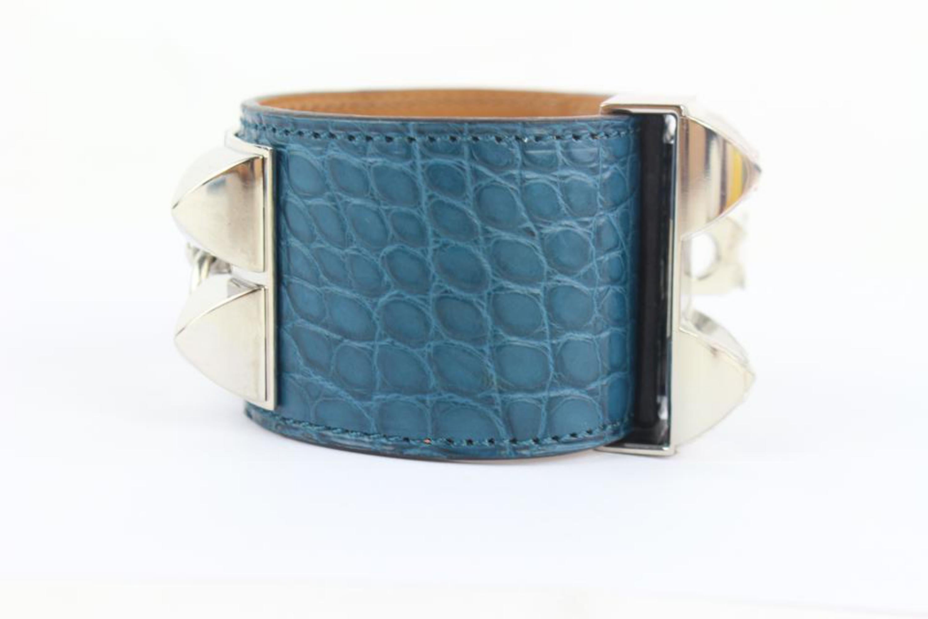 Hermès Blue Alligator Collier De Chien Cdc Cuff 20hz1009 Bracelet For Sale 4