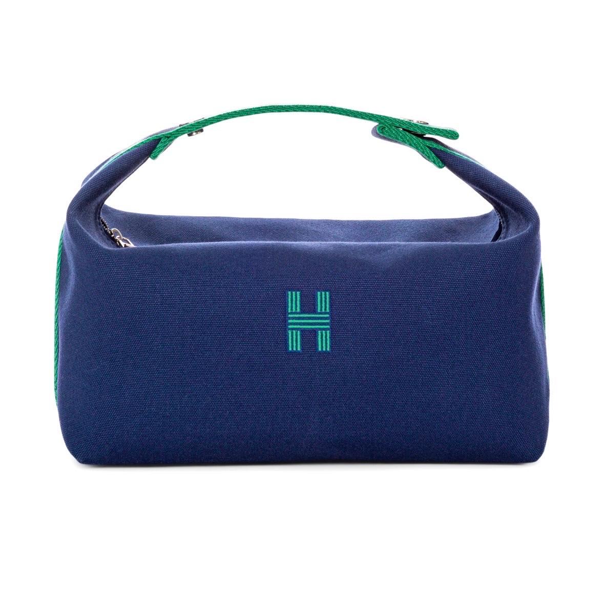 Hermès Blue and Eucalyptus Green Canvas Bride-a-Brac Case Large In Excellent Condition For Sale In Los Angeles, CA