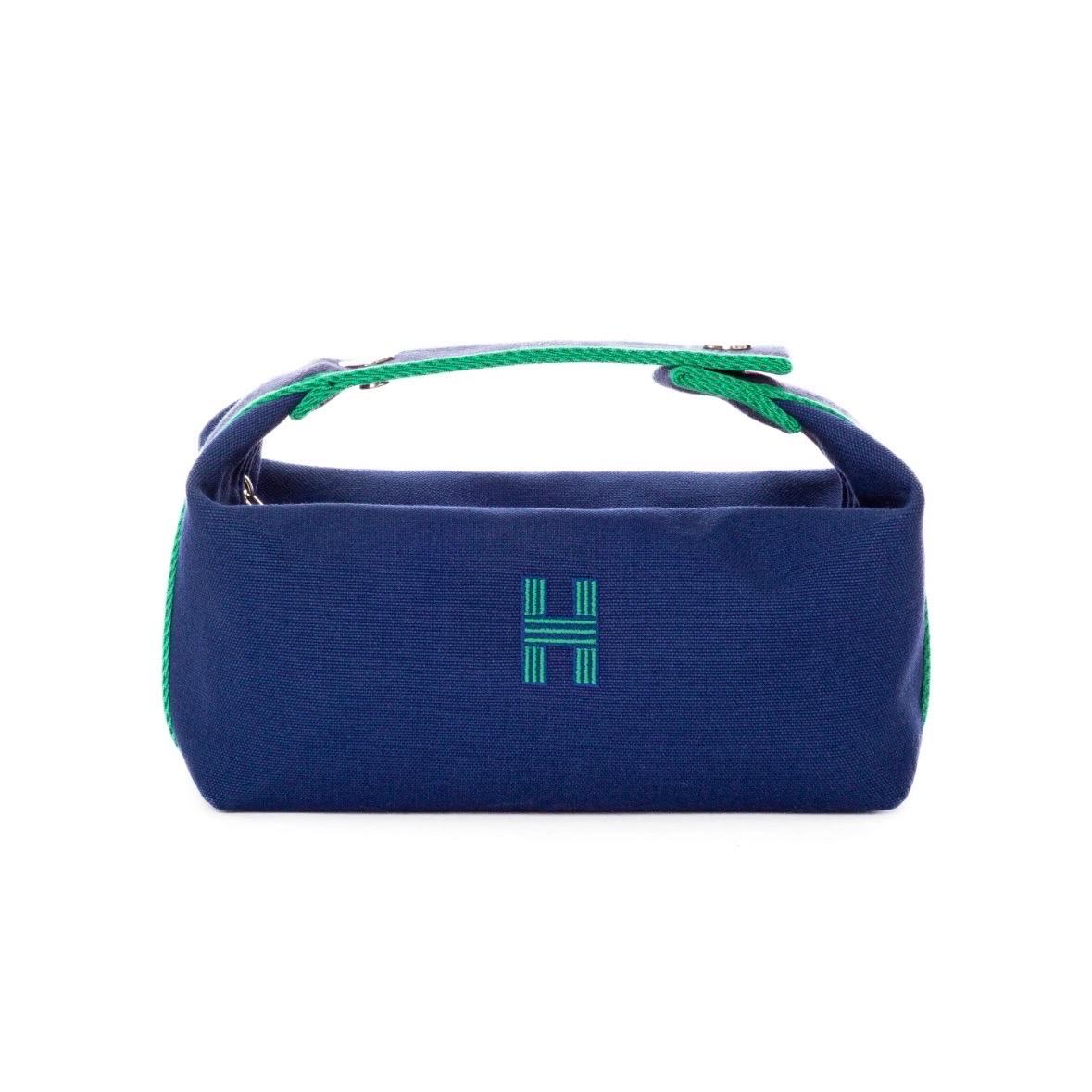 Hermès Blue and Eucalyptus Green Canvas Bride-a-Brac Case Small  In Excellent Condition For Sale In Los Angeles, CA