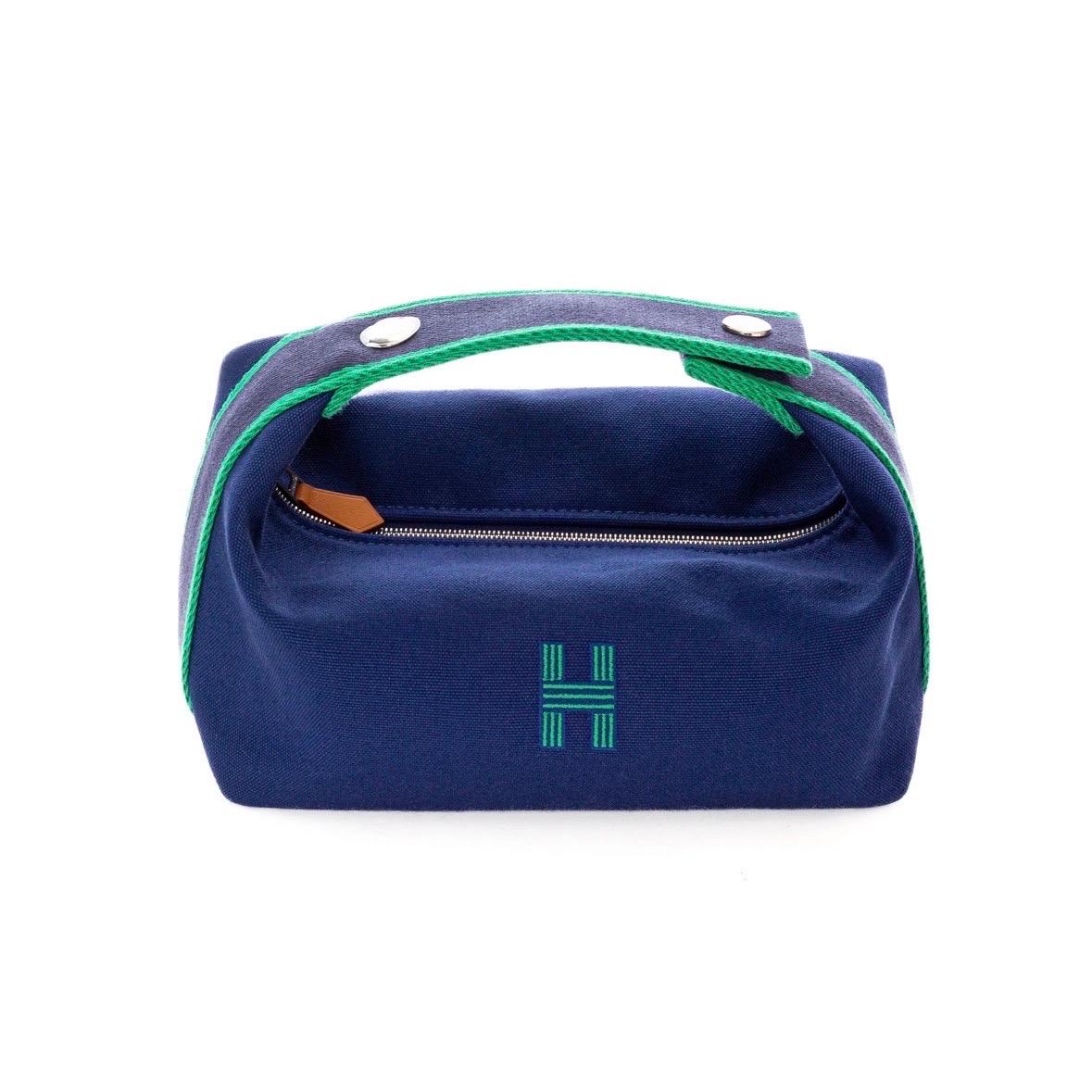 Women's or Men's Hermès Blue and Eucalyptus Green Canvas Bride-a-Brac Case Small  For Sale