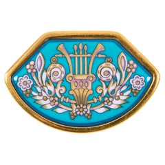 Hermes Blue and Gold Tone Enamel Brooch
