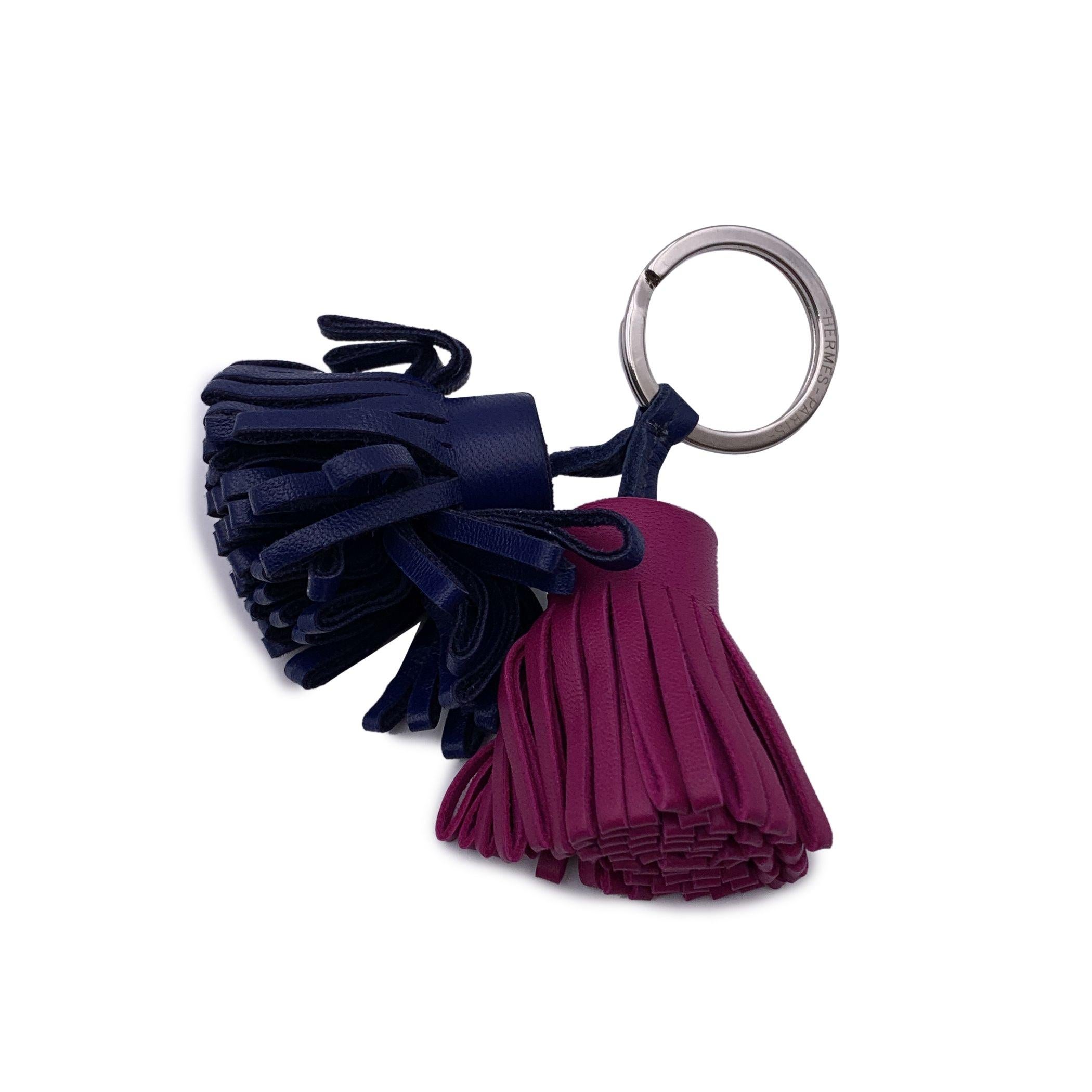 Hermes Blue and Purple Leather Carmen Uno-Dos Key Ring In Excellent Condition For Sale In Rome, Rome