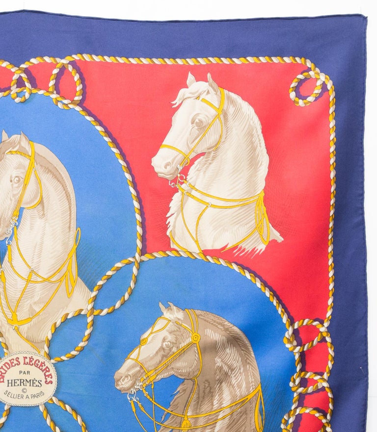 Hermes Blue and Red Brides Legeres by Francoise Heron Silk Scarf For ...
