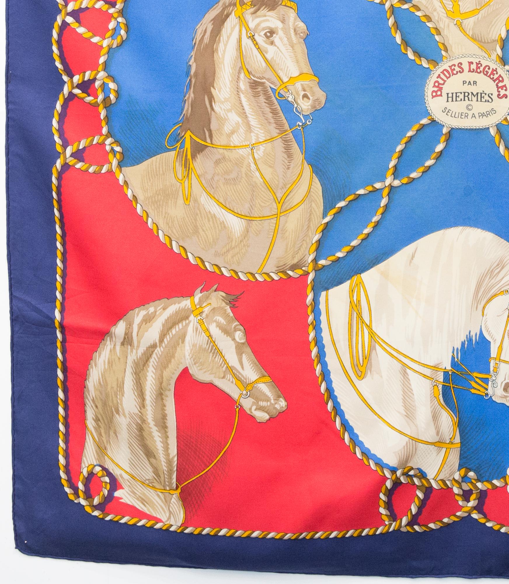 Beige Hermes Blue and Red Brides Legeres by F Heron Silk Scarf For Sale