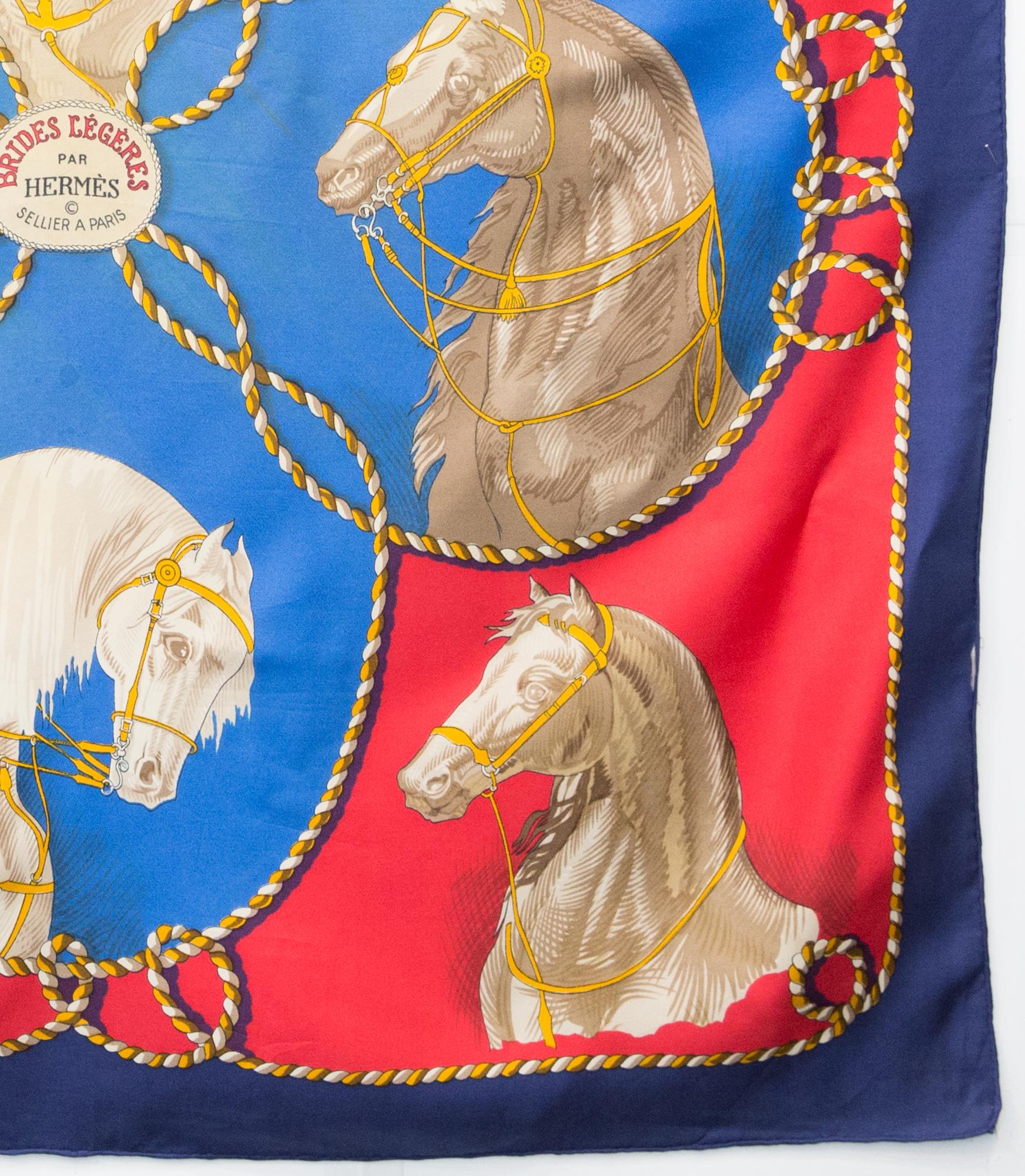 Hermes Blue and Red Brides Legeres by F Heron Silk Scarf In Good Condition For Sale In Paris, FR