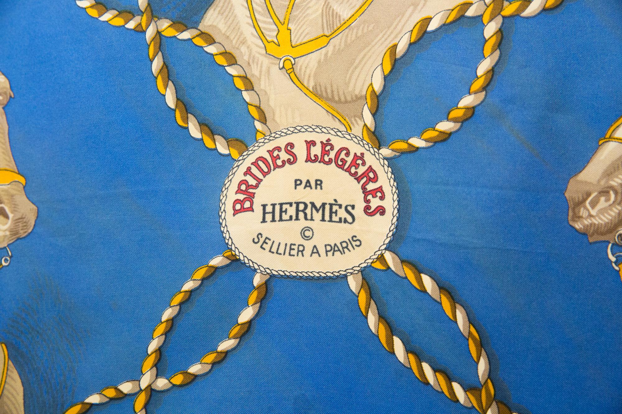 Hermes Blue and Red Brides Legeres by F Heron Silk Scarf For Sale 1