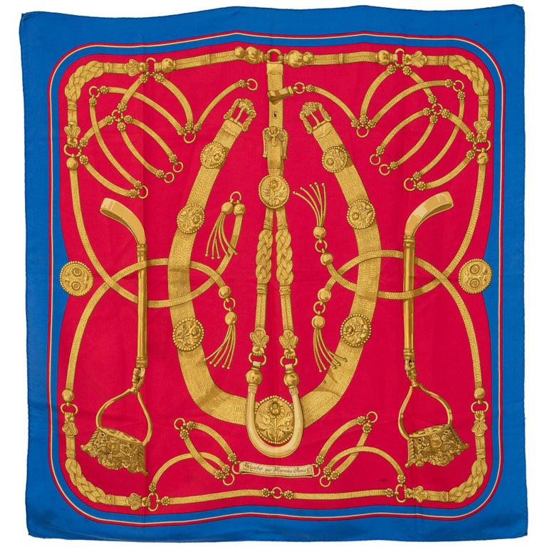 Hermes Blue and Red Silk Scarf Gaucho For Sale at 1stdibs