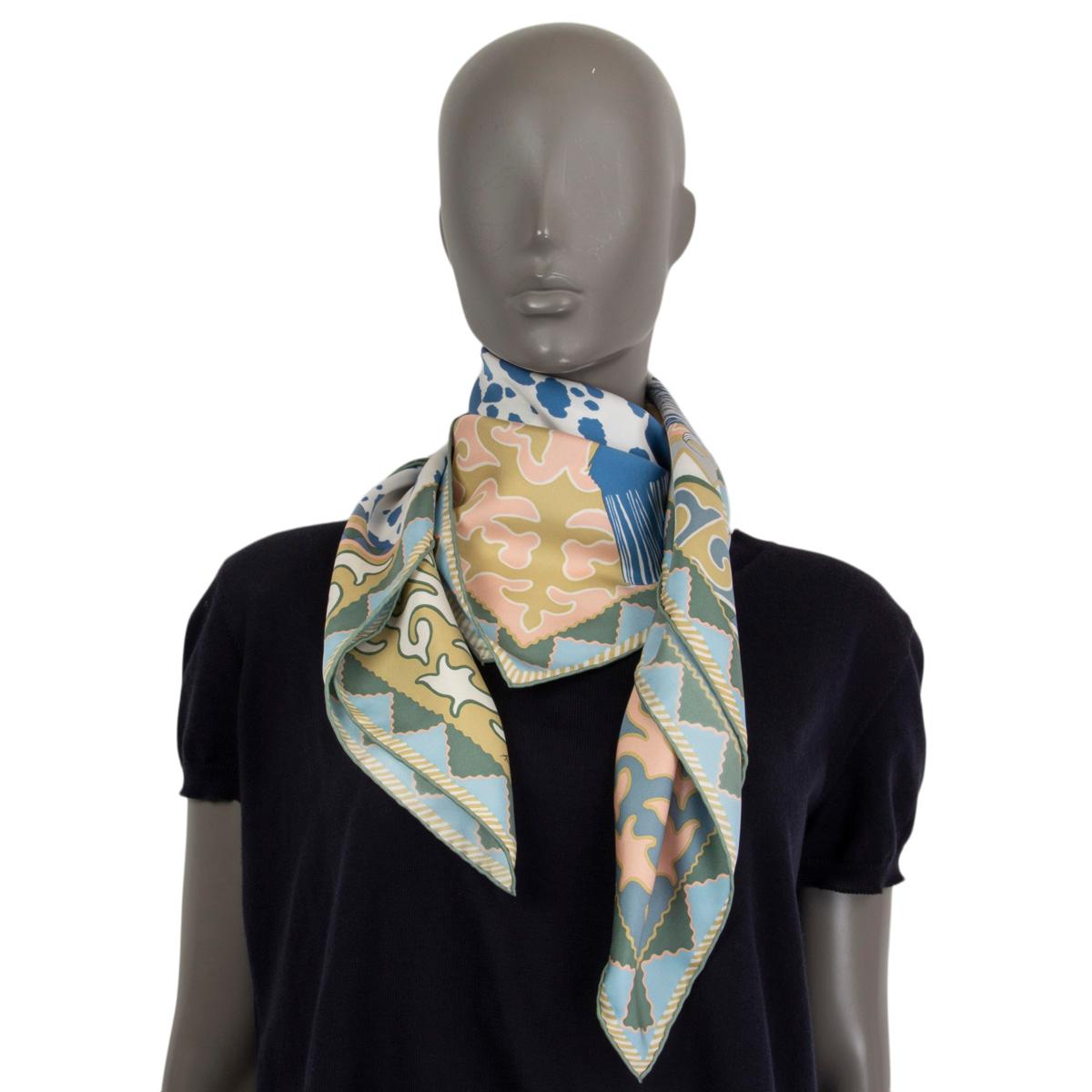 Hermes blue APPALOOSA DES STEPPES 90 Scarf silk Blanc Blue Rose Poudre 2