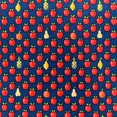 HERMES Cravate en soie imprimée pommes bleues & fruits