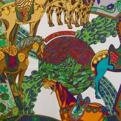 Hermes blue ART DES STEPPES 90 Scarf silk