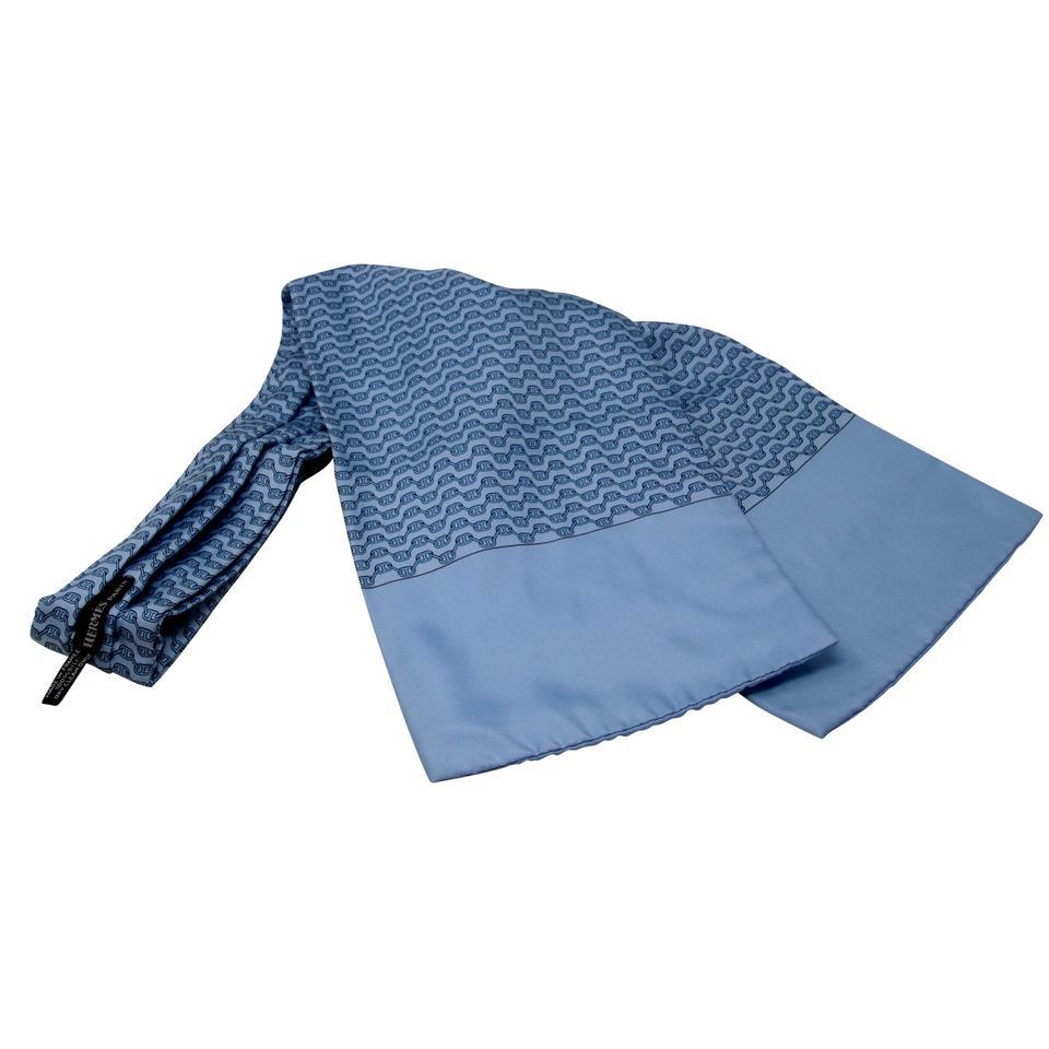  Hermès Ascot France Bleu Cravate en soie Monogramme Foulard/ écharpe à motifs imbriqués Pour hommes 