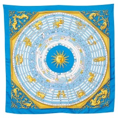 Écharpe carrée en soie imprimée Astrologie bleue Hermès