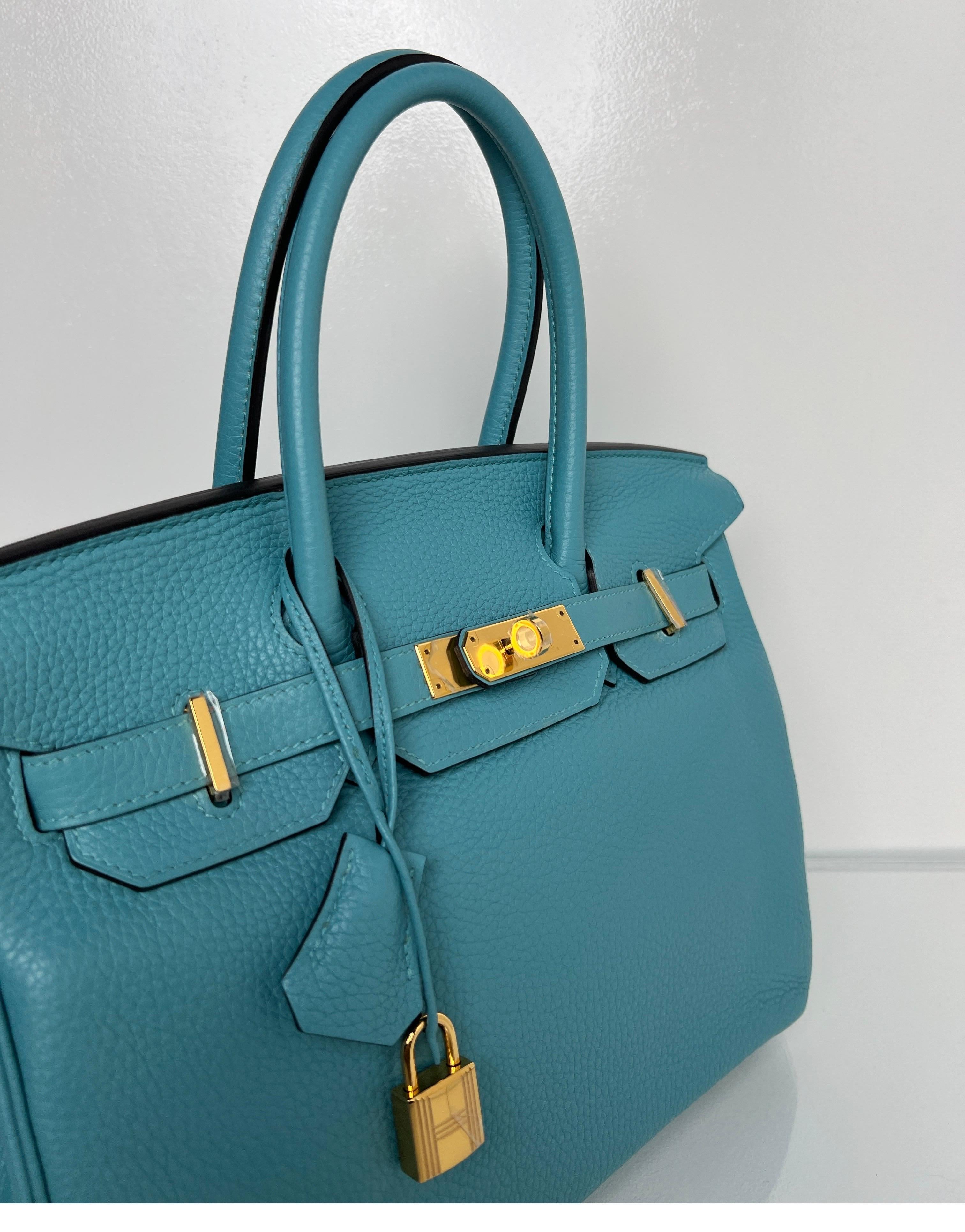 Hermes Blue Atoll Birkin 30 Bag 8