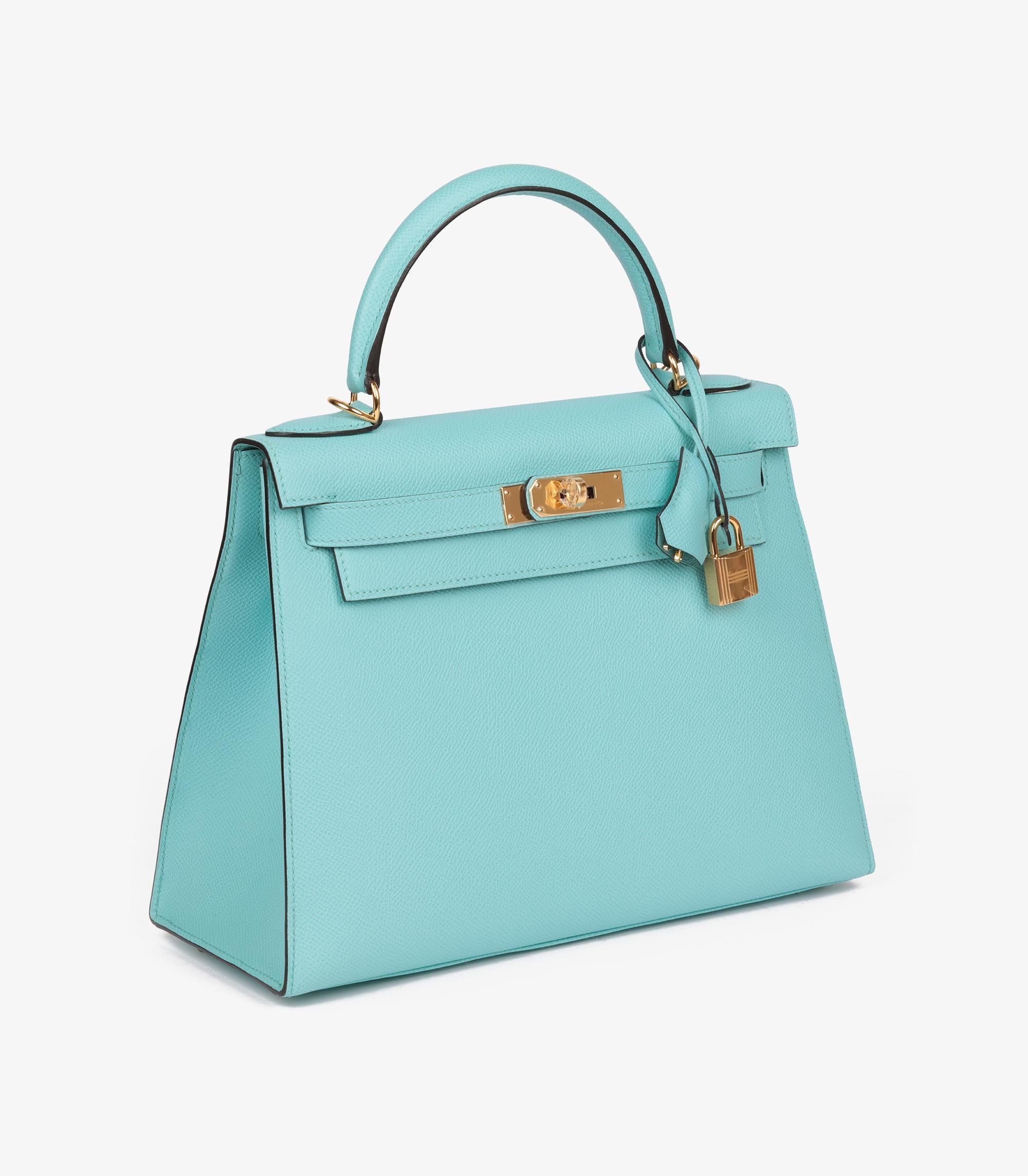 Hermès Blue Atoll Epsom Leather Kelly 28cm Sellier In Excellent Condition In Bishop's Stortford, Hertfordshire