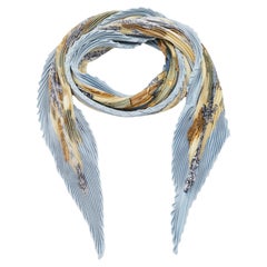 Hermès Blue Au Plus Dru Silk Plisse Scarf