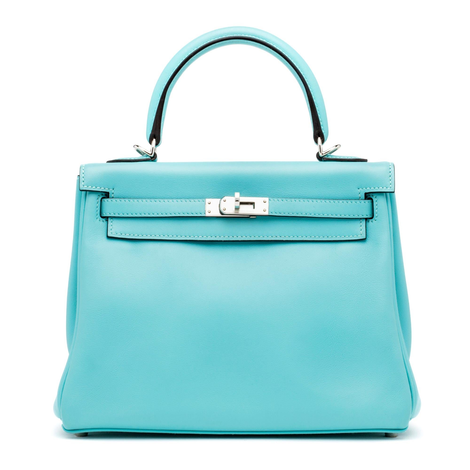 Hermés Kelly bleu aztèque 25cm en vente