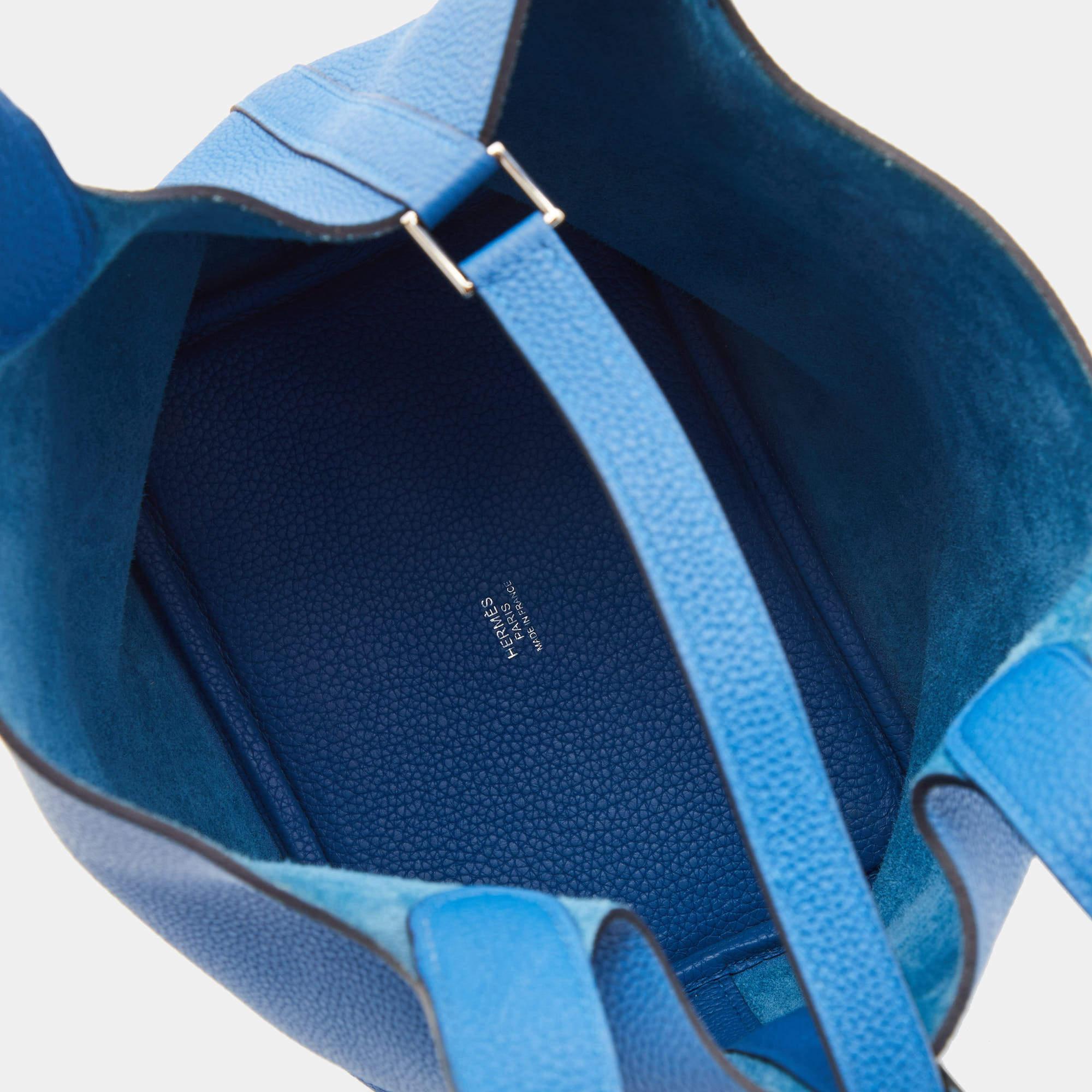 Hermes Blue Azur Togo Leather Picotin Lock 18 Bag 6