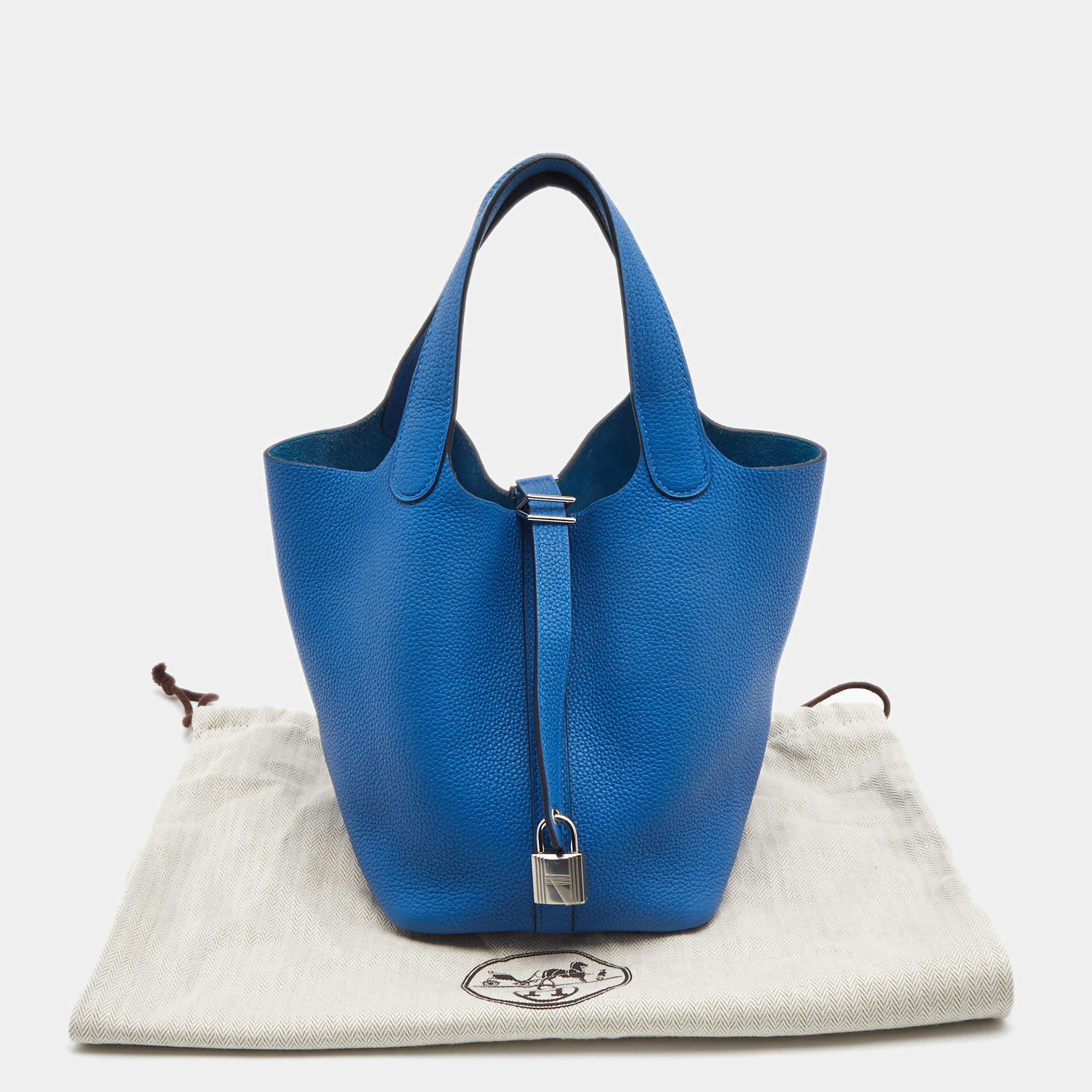 Hermes Blue Azur Togo Leather Picotin Lock 18 Bag 7