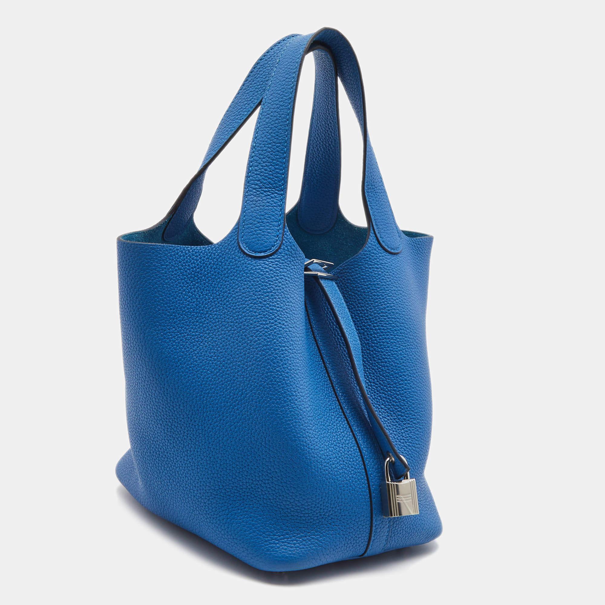 Hermes Blue Azur Togo Leather Picotin Lock 18 Bag In Good Condition In Dubai, Al Qouz 2