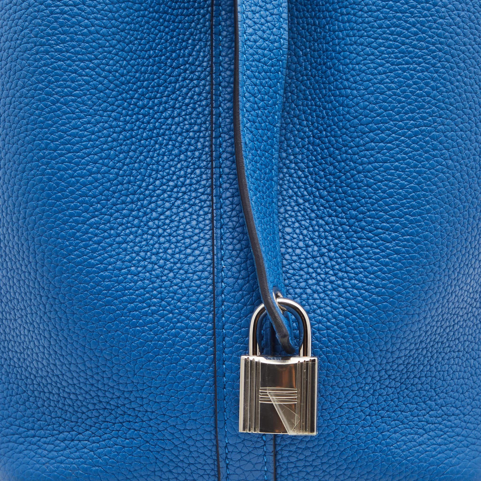 Hermes Blue Azur Togo Leather Picotin Lock 18 Bag 3