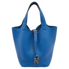 Hermes Blue Azur Togo Leather Picotin Lock 18 Bag