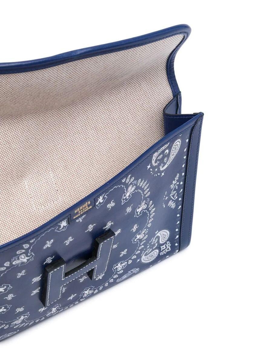 Hermès Blue Bandana Print Jige Clutch In Excellent Condition In London, GB