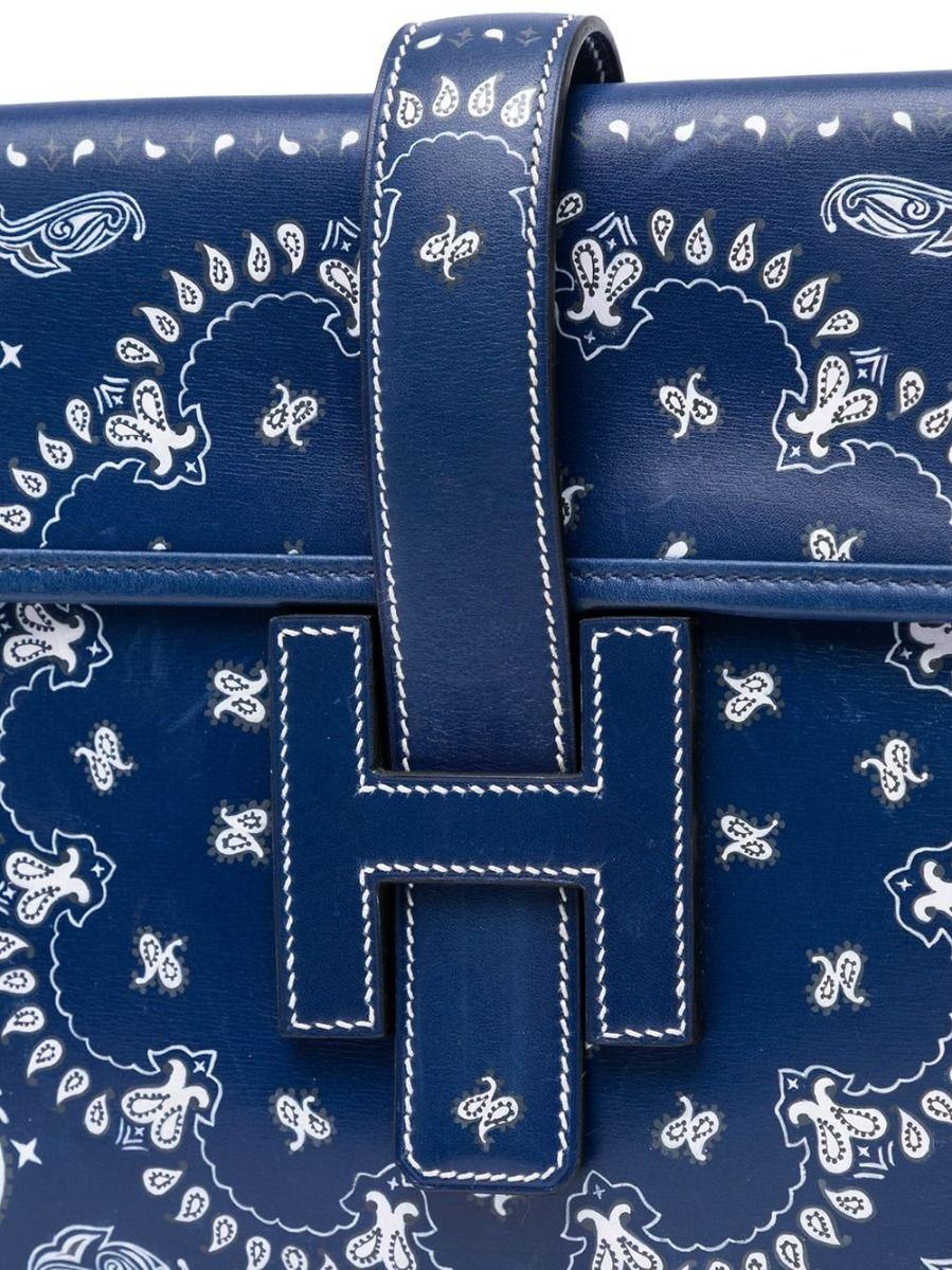 Women's Hermès Blue Bandana Print Jige Clutch