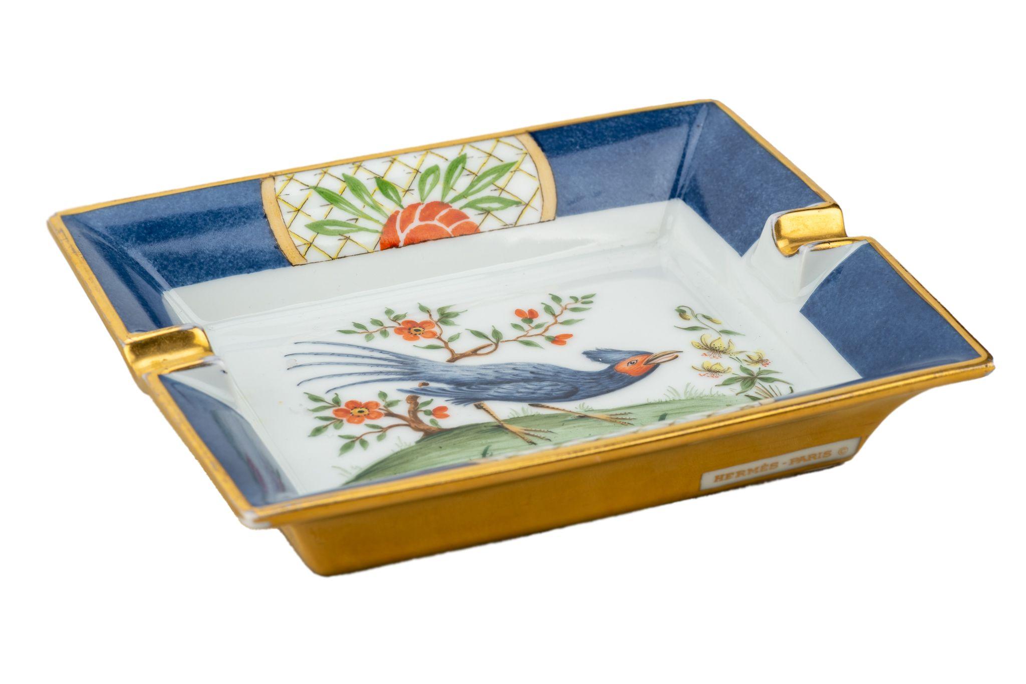 Hermes Blue Bird Porcelain Ashtray In Excellent Condition For Sale In West Hollywood, CA
