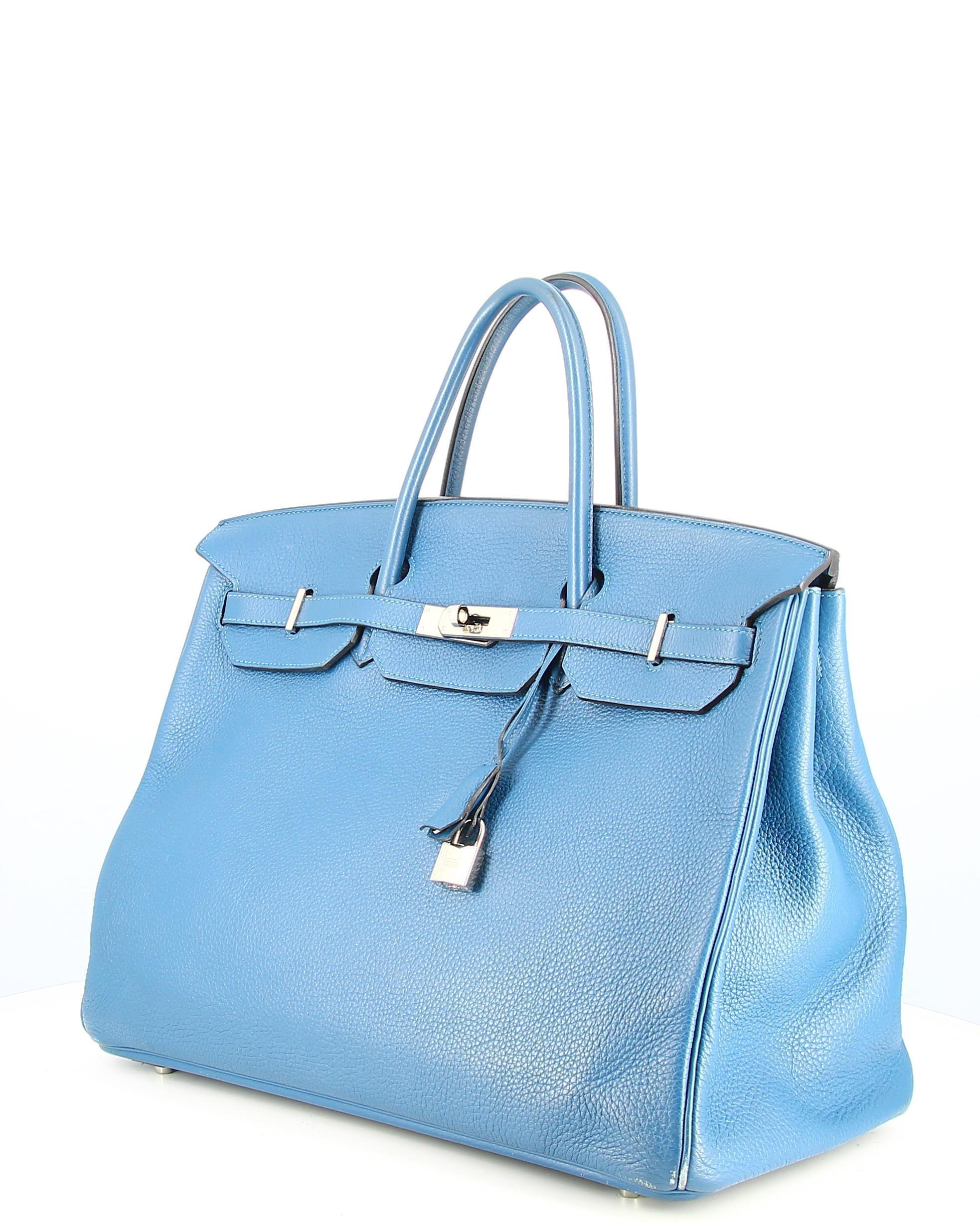 Hermes Blue Birkin Handbag in Grained Leather at 1stDibs