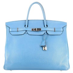 Hermes Blue Birkin Handbag in Grained Leather