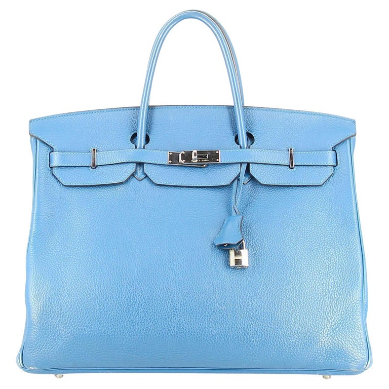 Hermes Blue Birkin Handbag in Grained Leather For Sale at 1stDibs