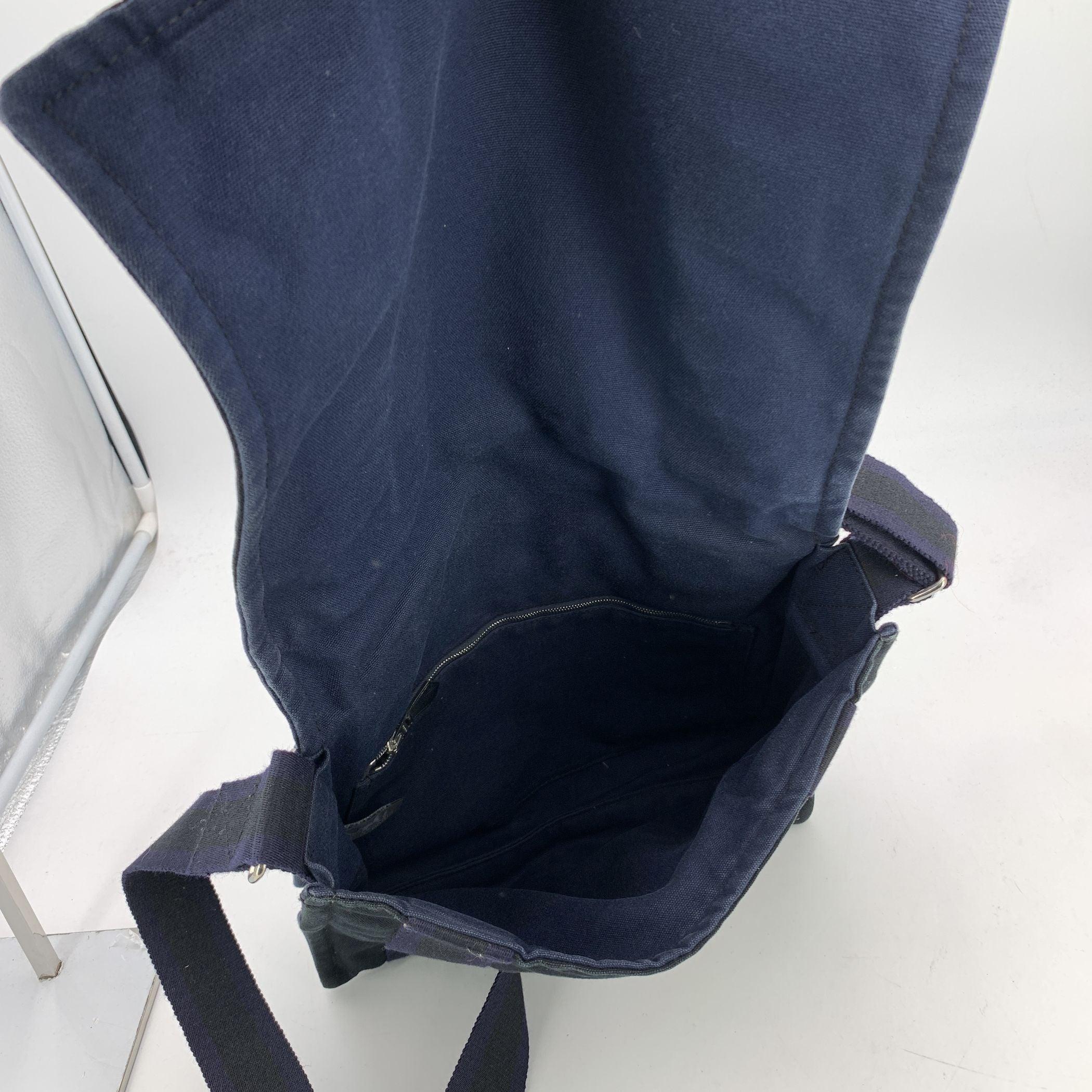 Women's or Men's Hermes Blue Black Cotton Canvas Fourre Tout Besace Messenger Bag For Sale