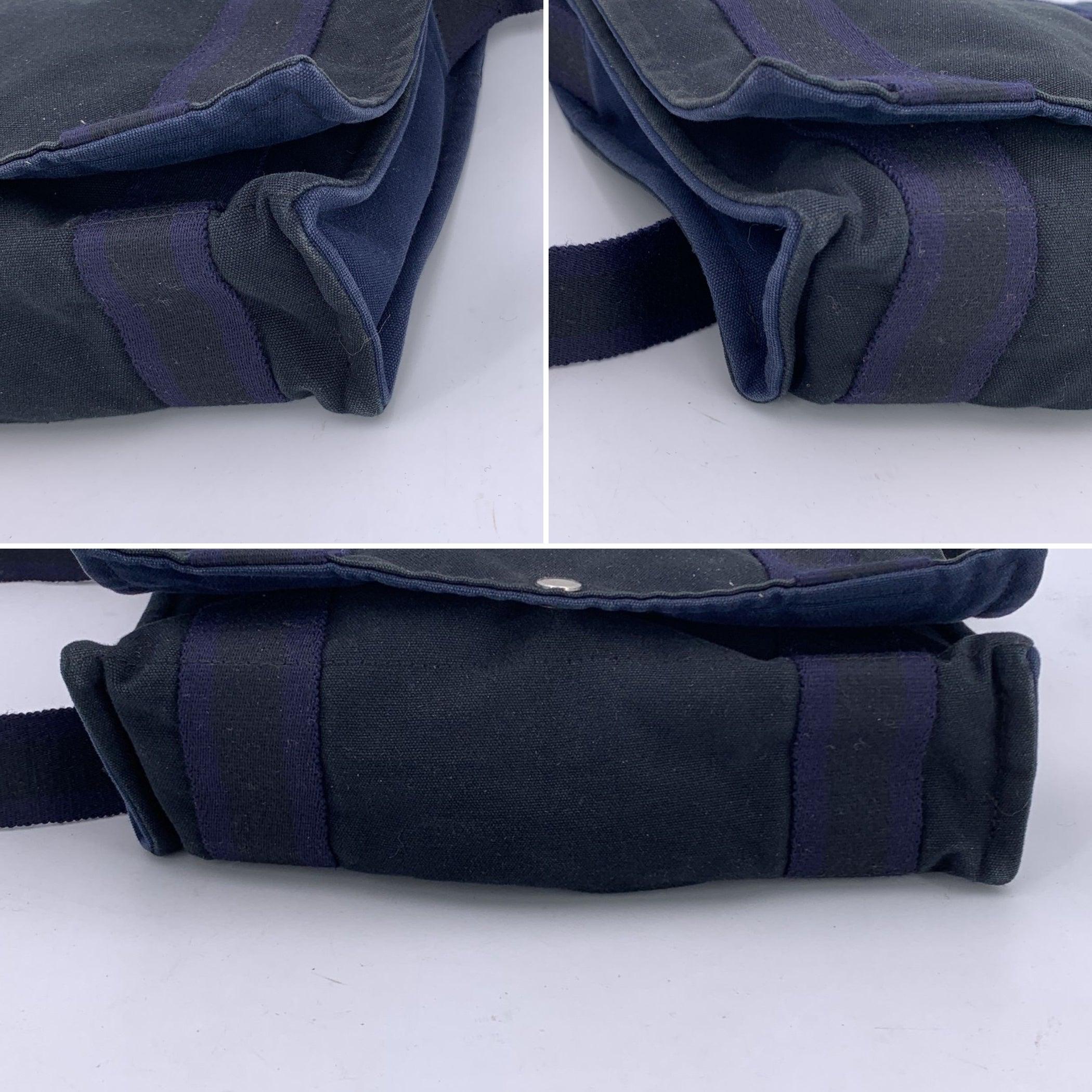 Hermes Blue Black Cotton Canvas Fourre Tout Besace Messenger Bag For Sale 1