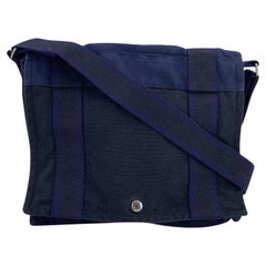 Hermes Blue Black Cotton Canvas Fourre Tout Besace Messenger Bag