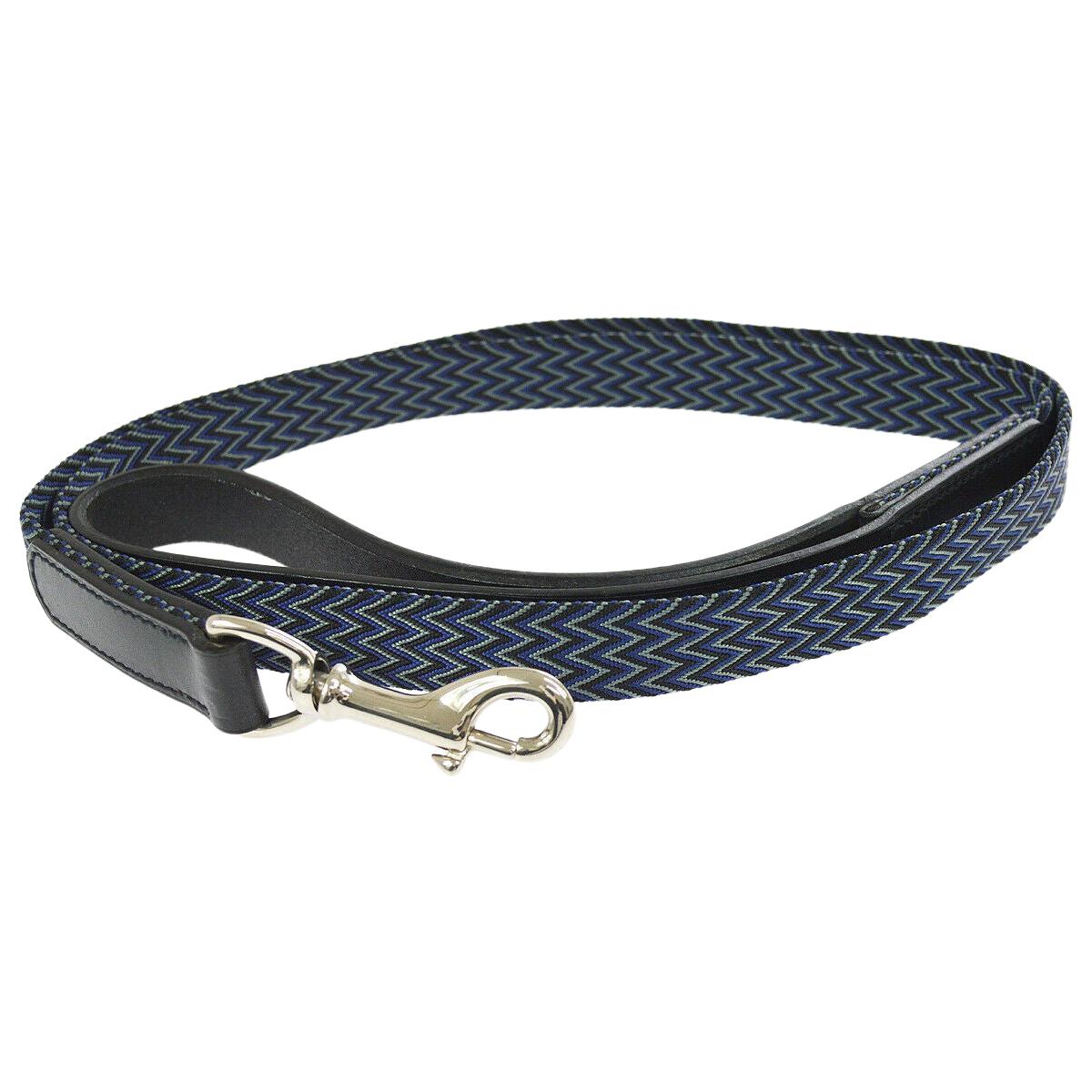 Hermes Blue Black Green Nylon Leather Silver Animal Pet Dog Leash 