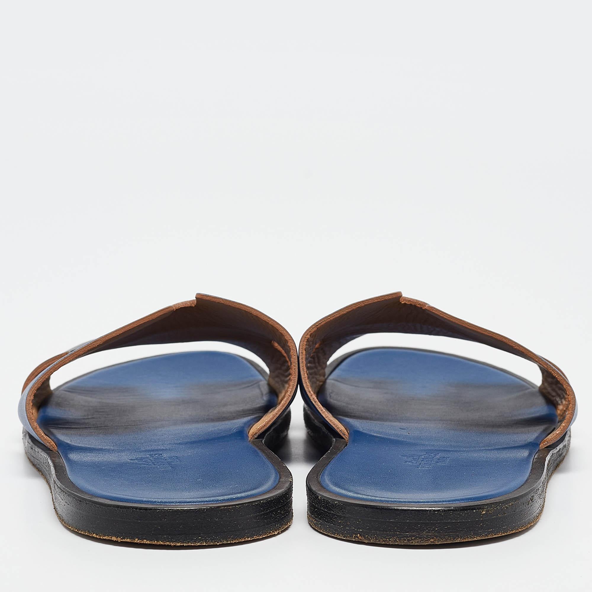 Hermes Blue/Black Leather Izmir Sandals Size 43.5 1