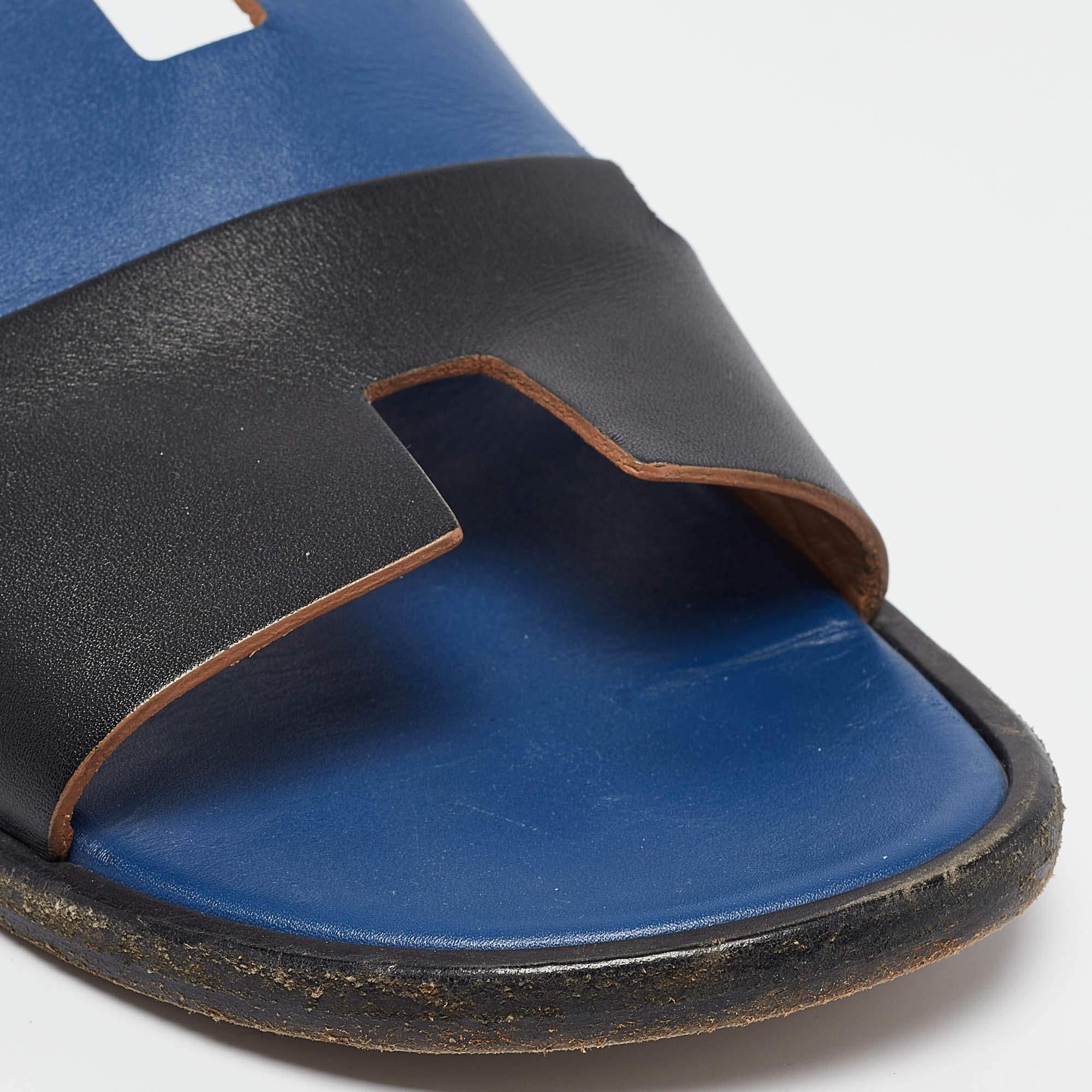 Hermes Blue/Black Leather Izmir Sandals Size 43.5 3