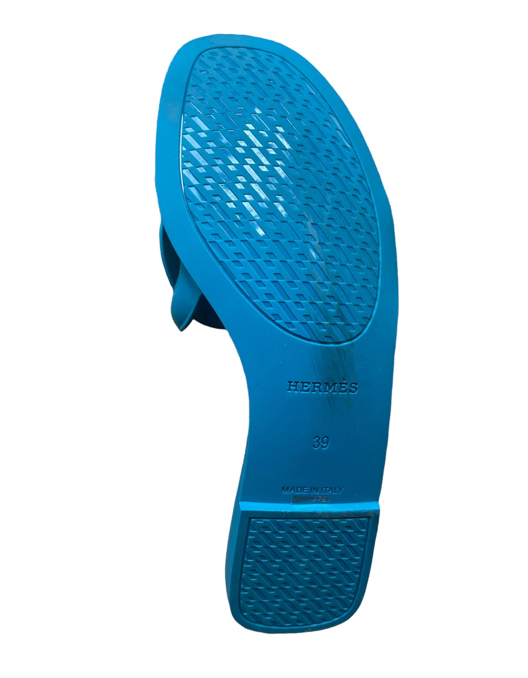 Hermes Blau Bleu Vif Gummi Aloha Sandalen sz 39 1