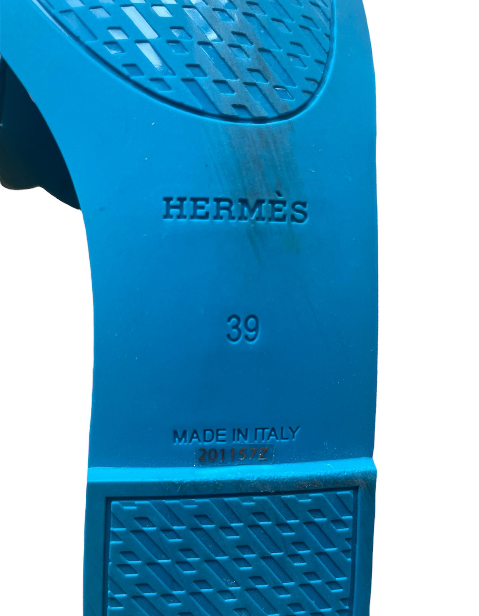 Hermes Blau Bleu Vif Gummi Aloha Sandalen sz 39 2