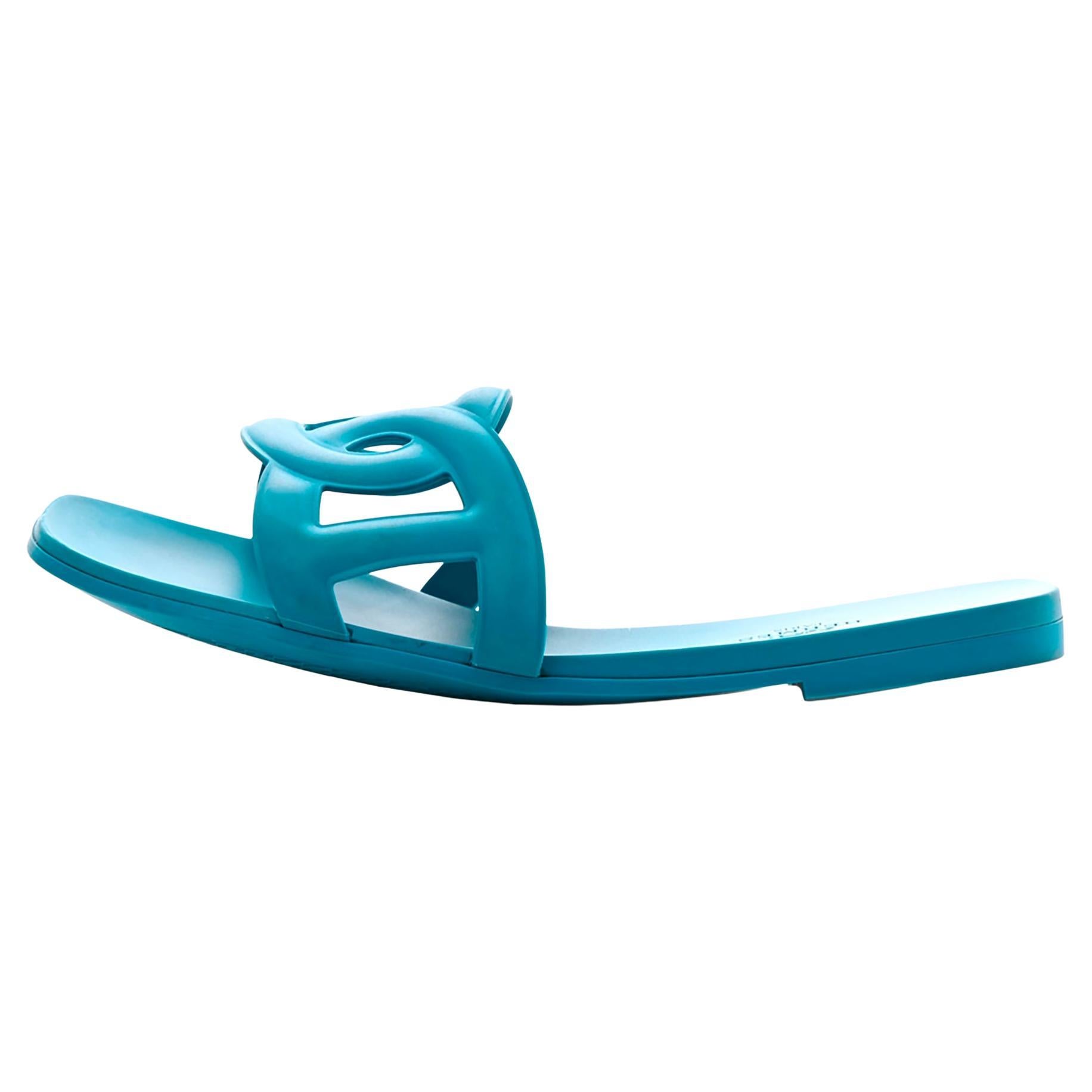 Hermes Blue Bleu Vif Rubber Aloha Sandals sz 39 For Sale at 1stDibs | hermes  oran bleu vif, hermes aloha sandals, blue vif