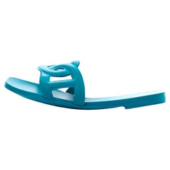 Hermes Blau Bleu Vif Gummi Aloha Sandalen sz 39