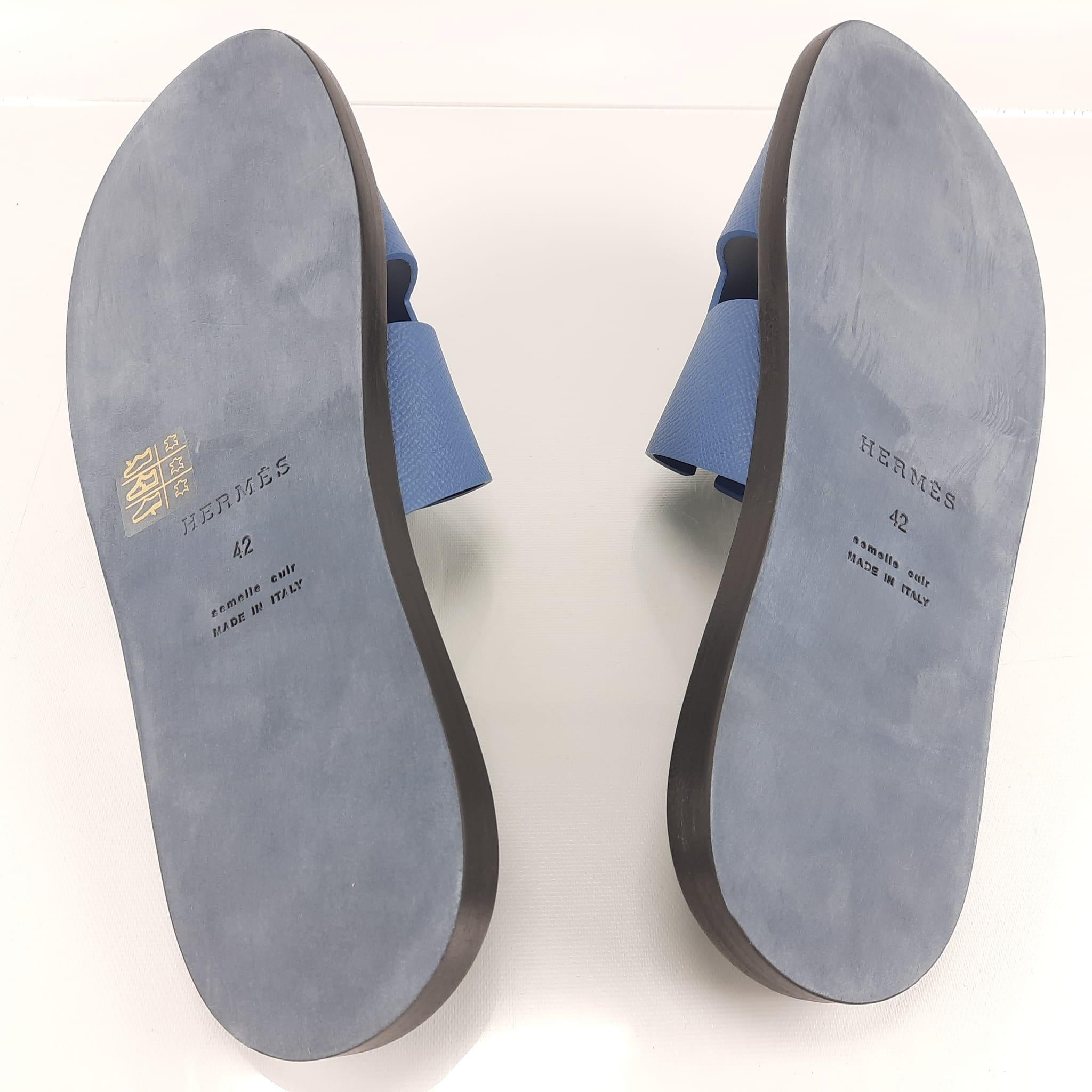 Hermes Izmir sandals Blue Blevet & Osmium Grey calfskin Size 42 BNIB 2