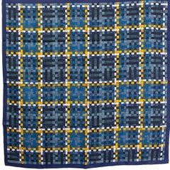 Hermes blue BOLDUC AU CARRE 90 Scarf silk MARINE JAUNE OCRE