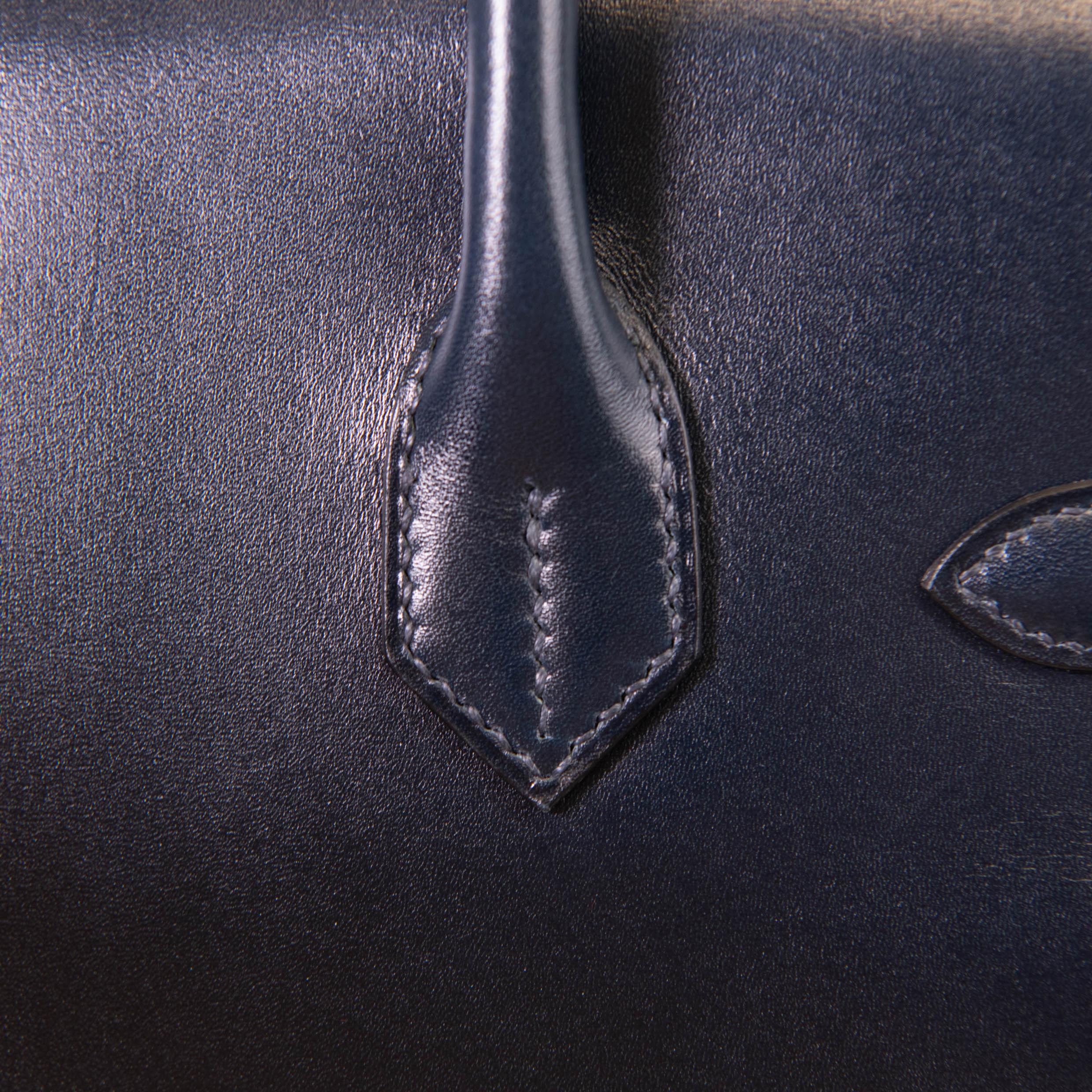 Hermes Blue Box Leather Birkin 30 Palladium Hardware For Sale 5