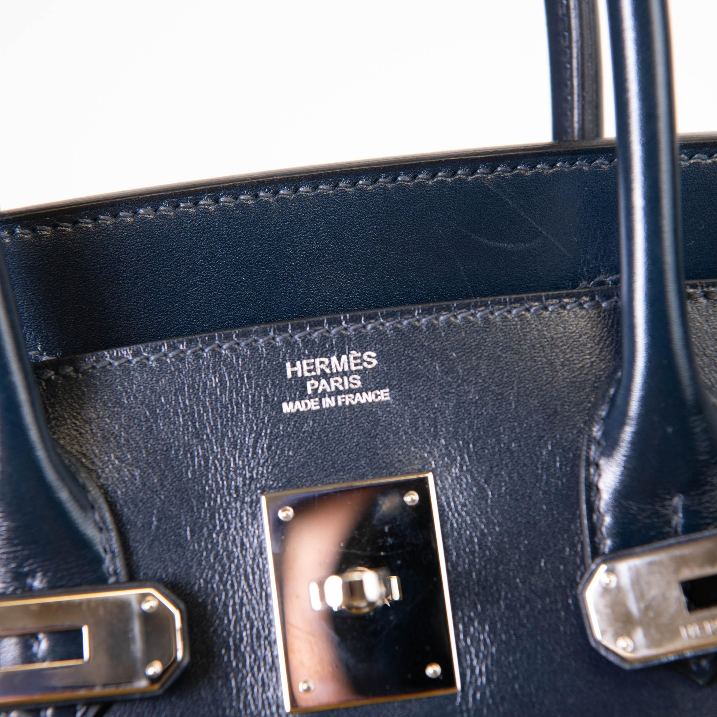 Hermes Blue Box Leather Birkin 30 Palladium Hardware For Sale 6