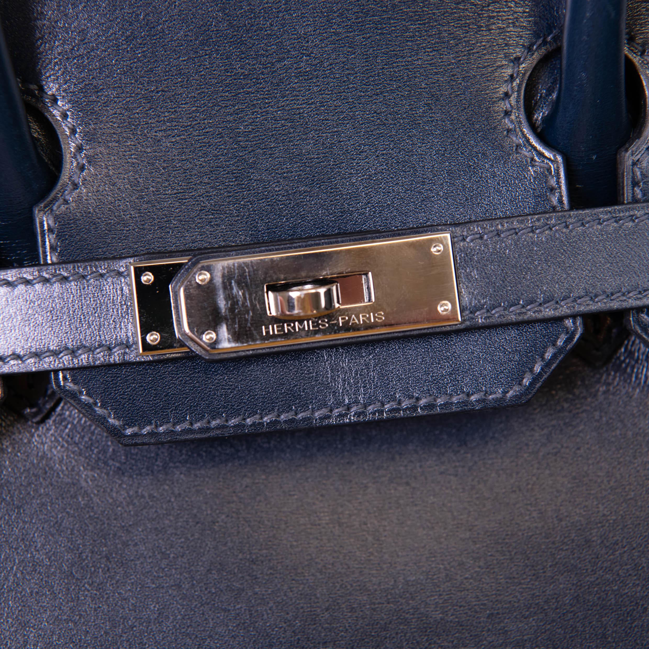 Hermes Blue Box Leather Birkin 30 Palladium Hardware For Sale 7