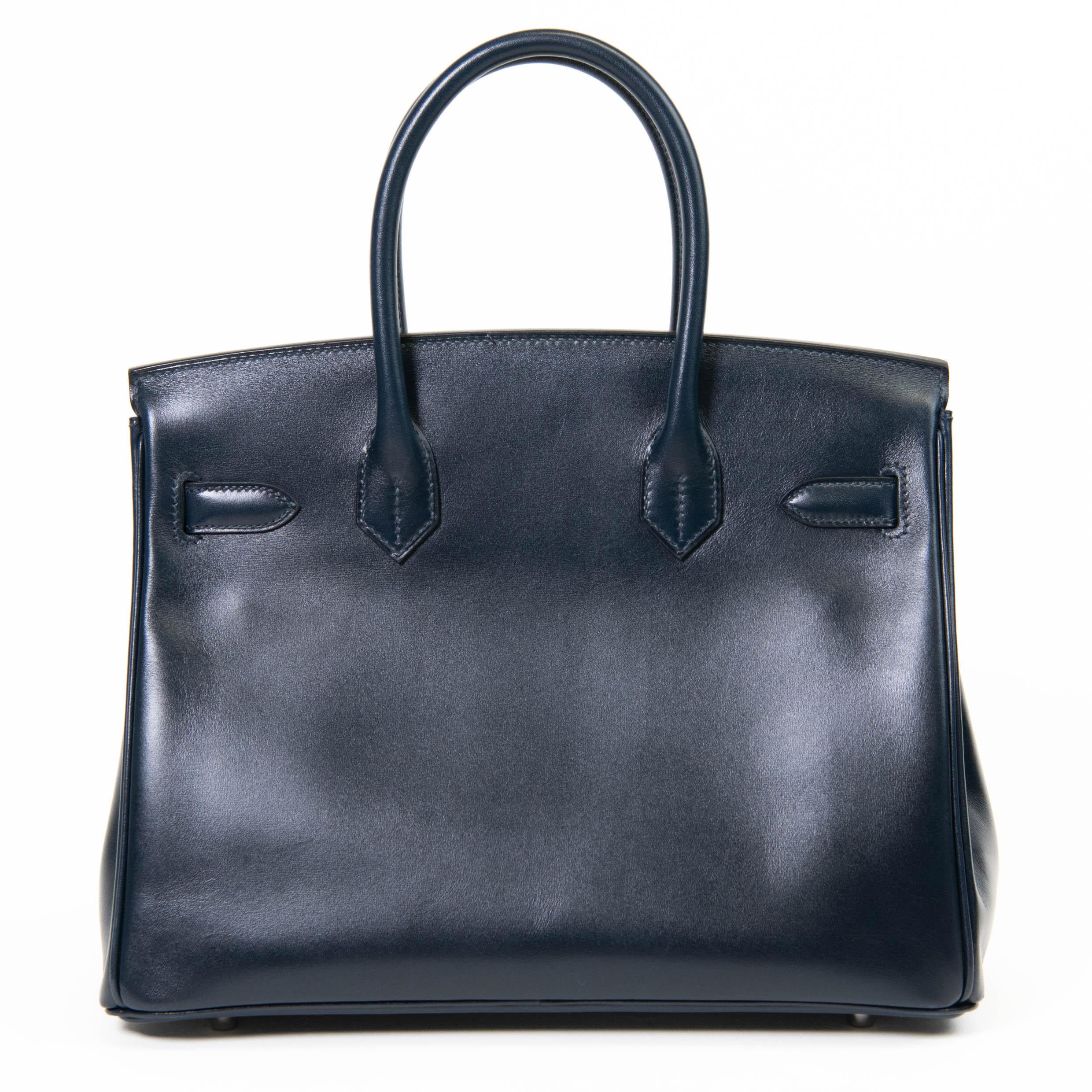 Hermes Blue Box Leather Birkin 30 Palladium Hardware For Sale 12