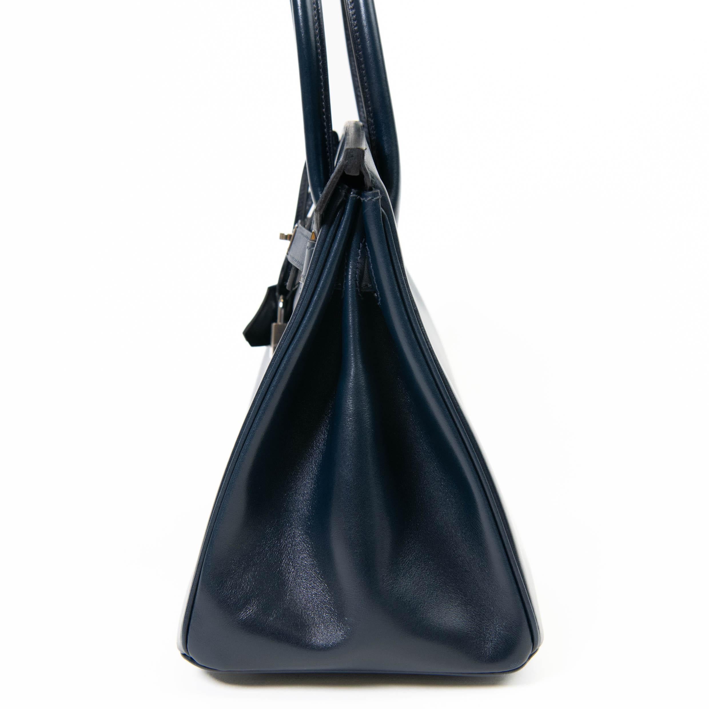 Hermes Blue Box Leather Birkin 30 Palladium Hardware For Sale 13